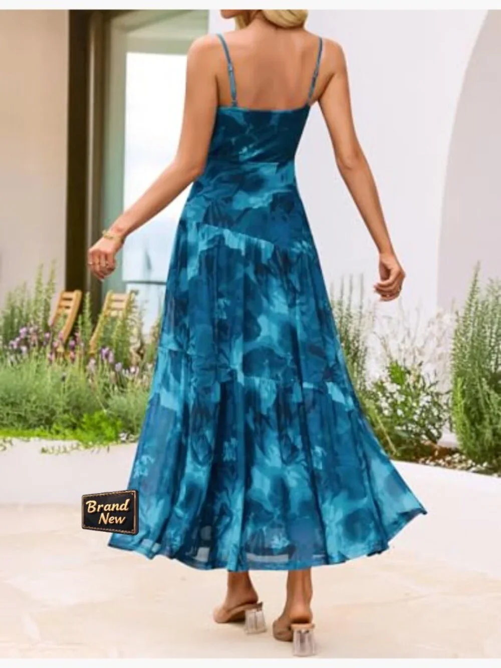 Sleeveless Maxi Dress Flowy Mesh Spaghetti Strap Boho Summer Wedding Guest - Picture 6 of 7